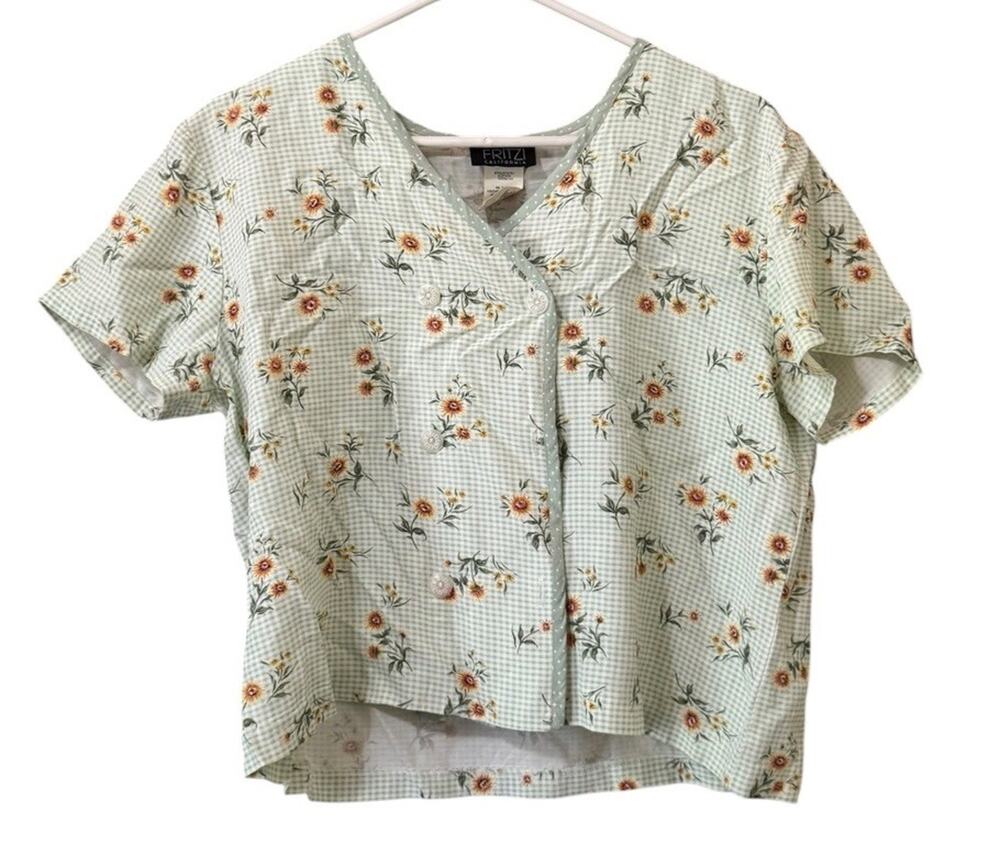 Fritzi California Women Size Medium Short Sleeve Blouse Button Down Cottagecore